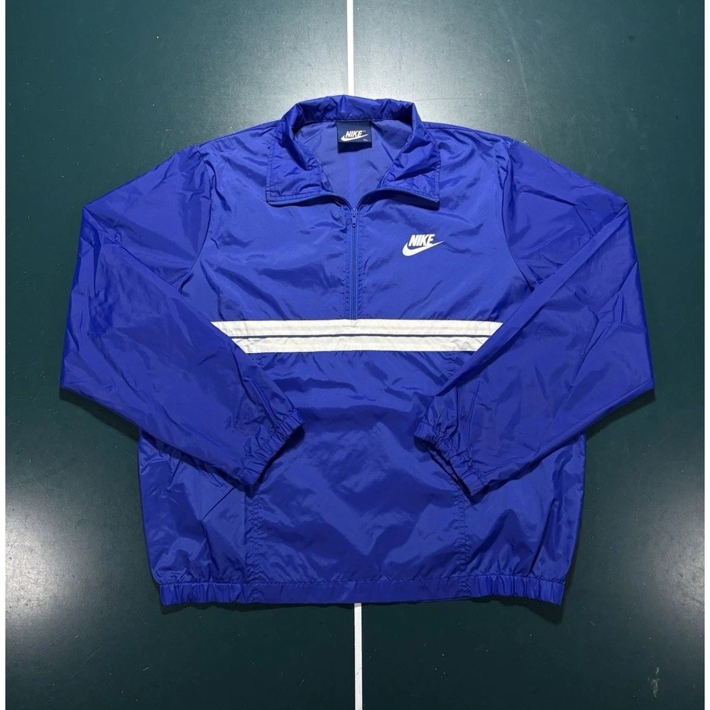 Vintage 80s Nike Striped Windbreaker Jacket Men XL Royal Blue White Track Jacket